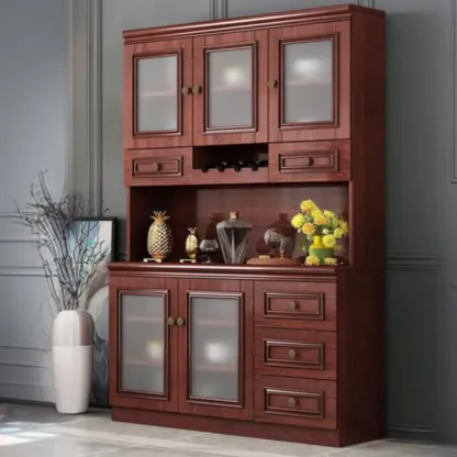 Modern Wood Buffet with Drawers and Glass Doors Image - 15