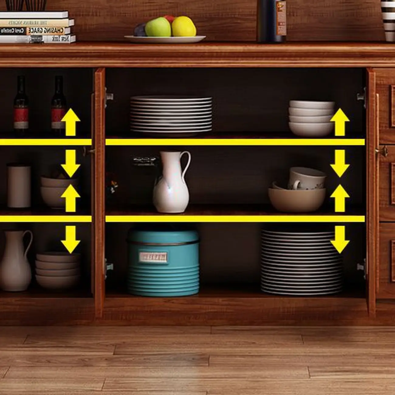 Modern Wood Buffet with Drawers and Glass Doors Image - 17 | homeyfad