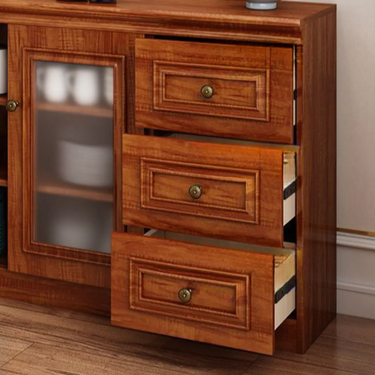 Modern Wood Buffet with Drawers and Glass Doors Image - 19 | homeyfad