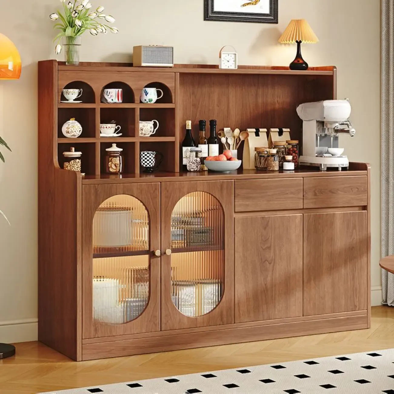 Modern Wood Buffet Storage Cabinet Sideboard Image - 1