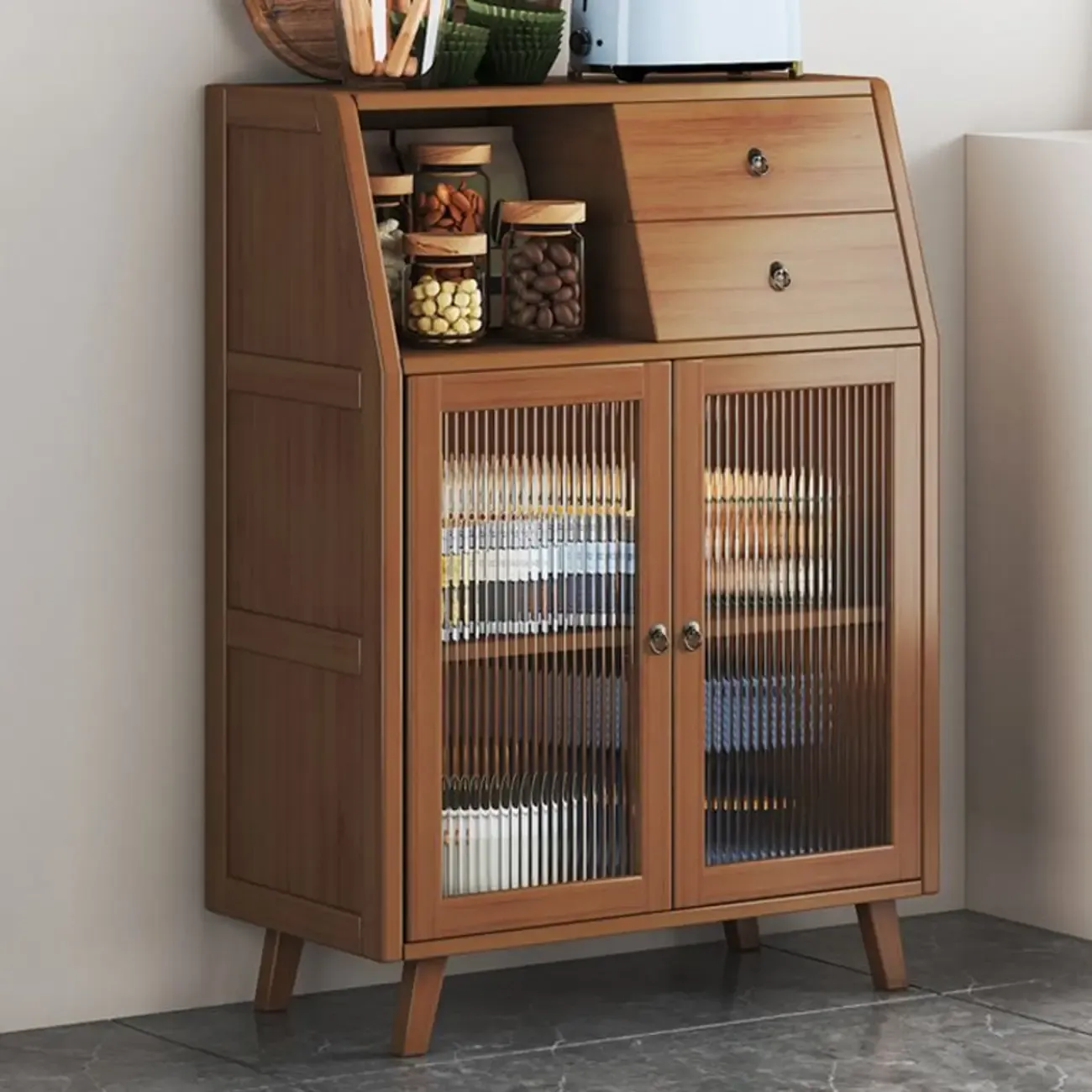 Modern Bamboo Narrow Sideboard with Drawers Image - 3