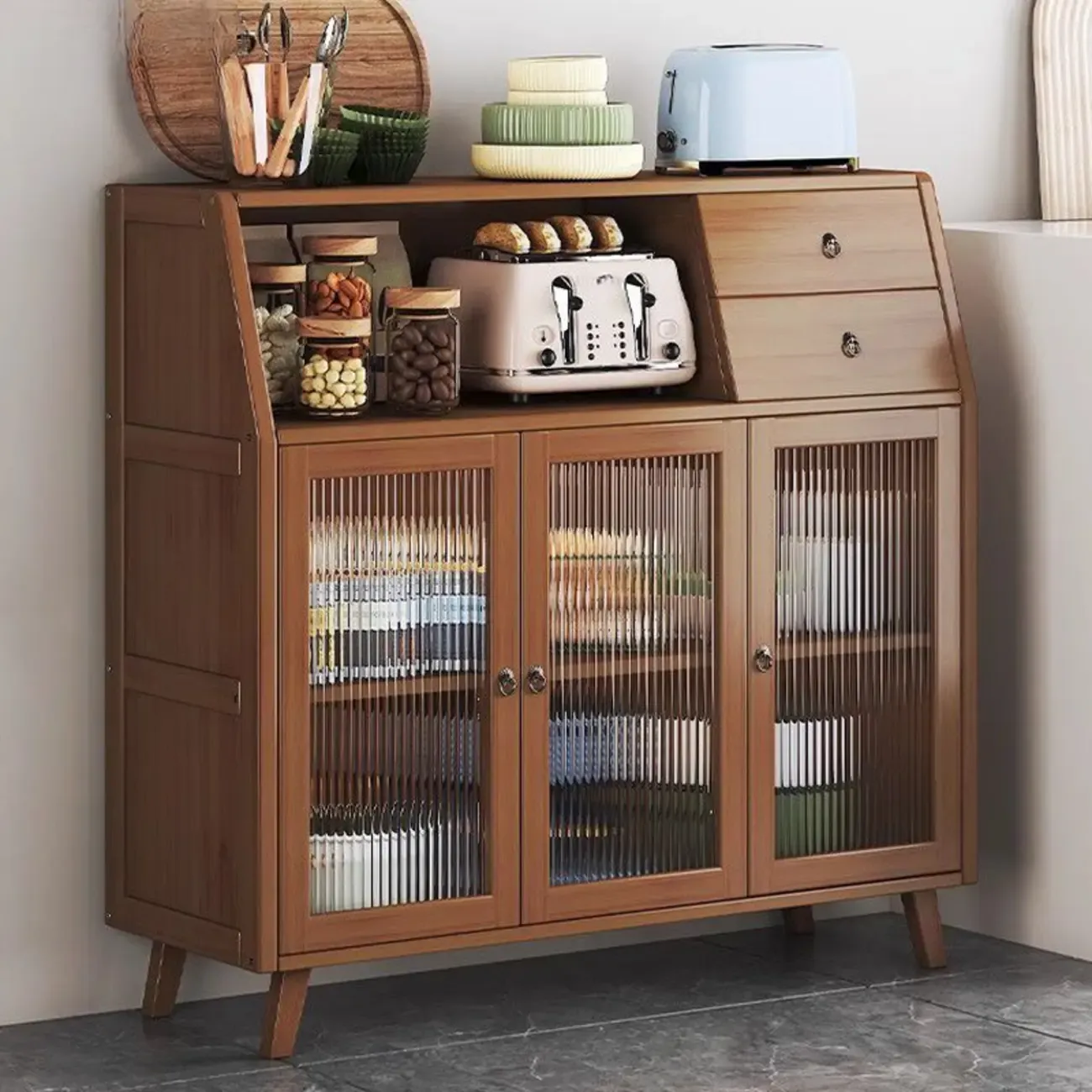 Modern Bamboo Narrow Sideboard with Drawers Image - 5