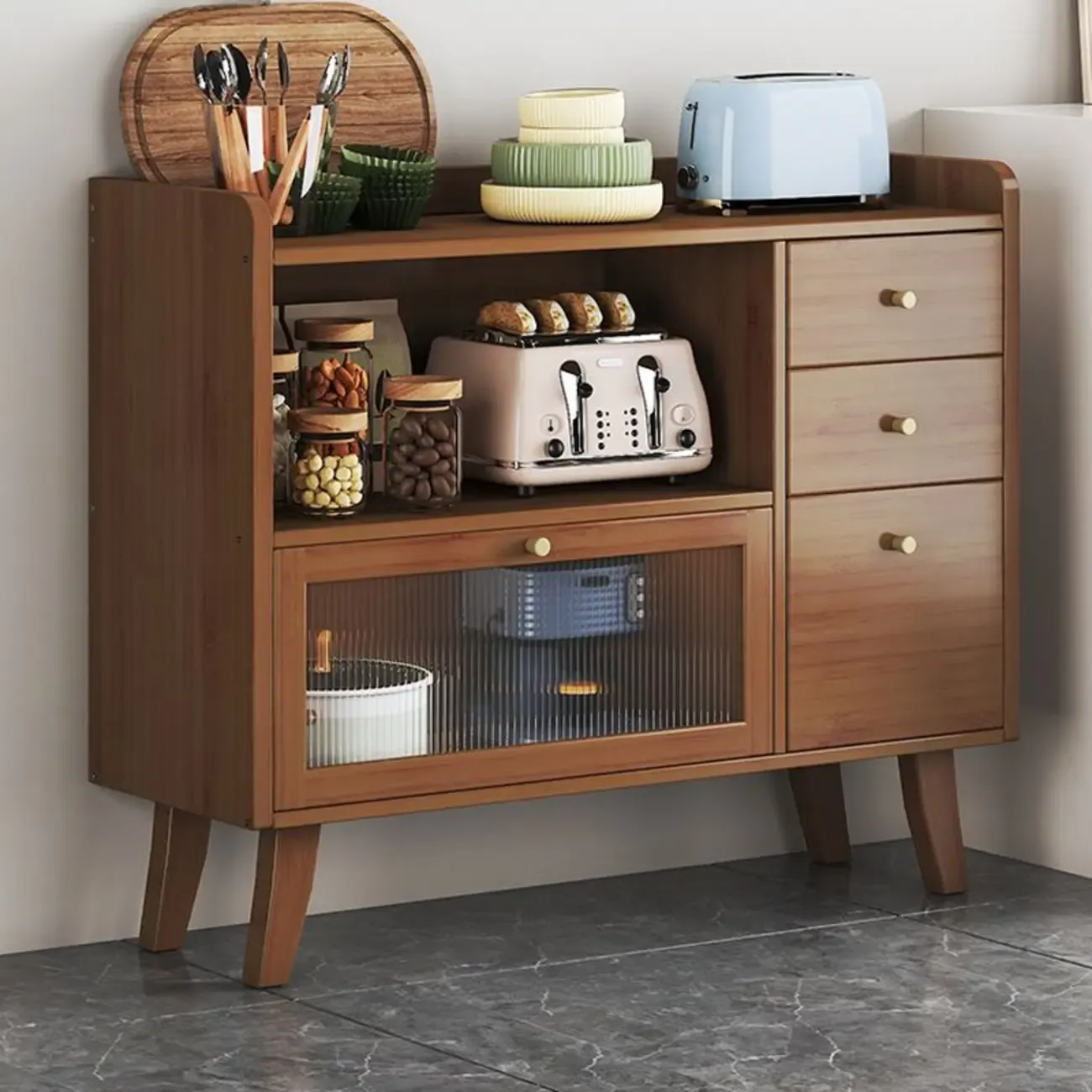 Modern Bamboo Narrow Sideboard with Drawers Image - 12