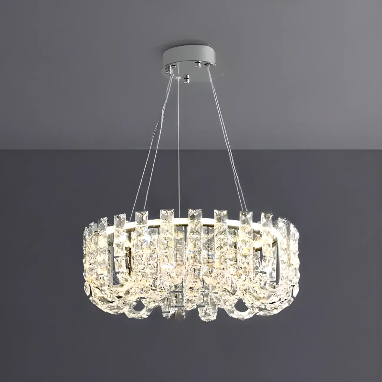 Silver Round Crystal Ring Modern Crystal Chandelier Image - 5 | homeyfad