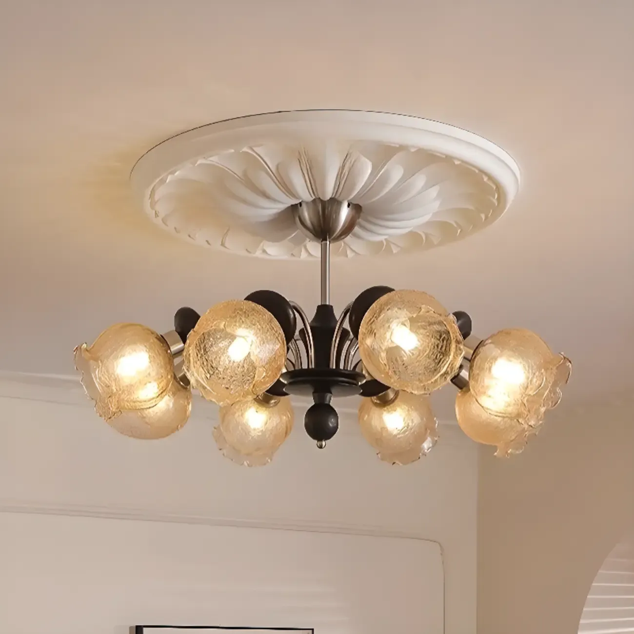 Black Crystalline Glass Globe Modern Chandelier Lights Image - 3