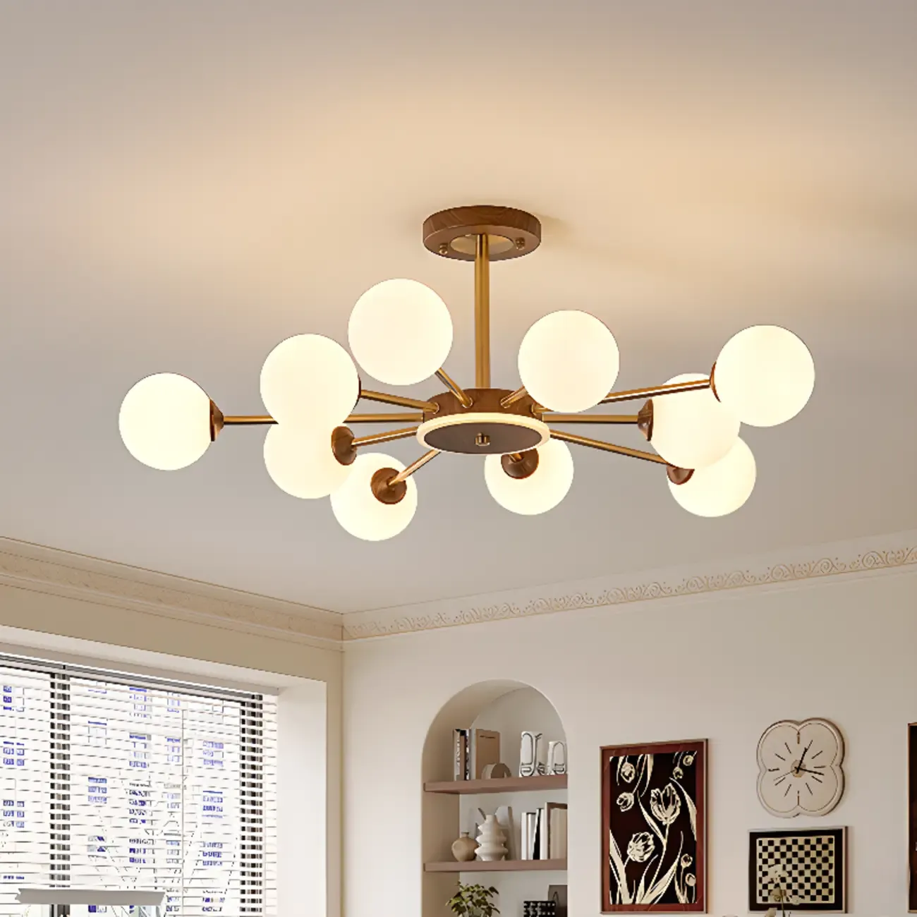 Gold Linear Glass Orb Modern Chandelier Light Image - 1