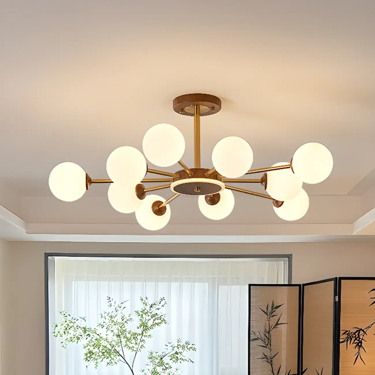 Gold Linear Glass Orb Modern Chandelier Light Image - 4