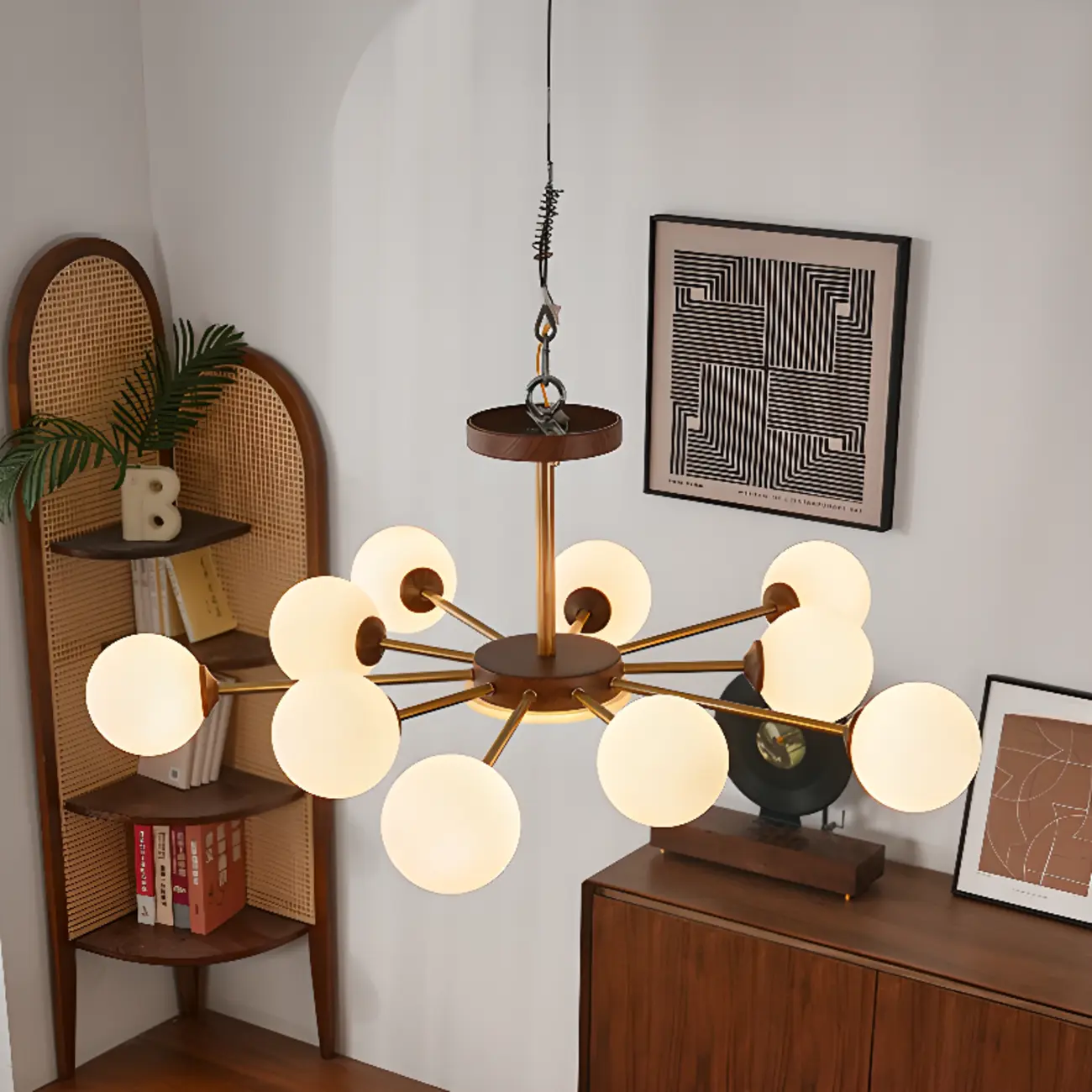 Gold Linear Glass Orb Modern Chandelier Light Image - 6 | homeyfad