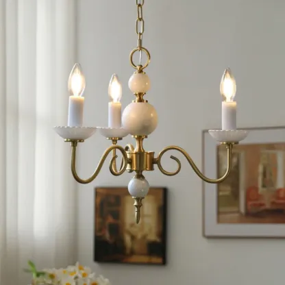 Retro Classic White Candelabra Chain Chandelier Dining Room Image - 1