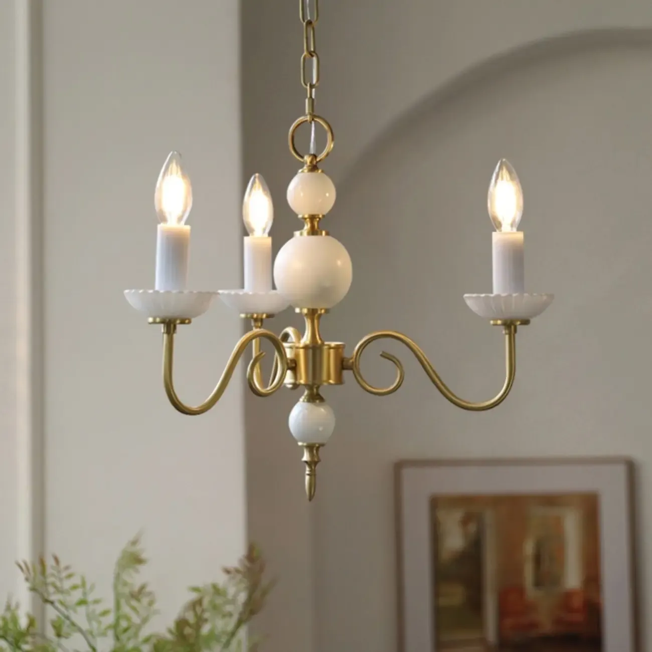 Retro Classic White Candelabra Chain Chandelier Dining Room Image - 2