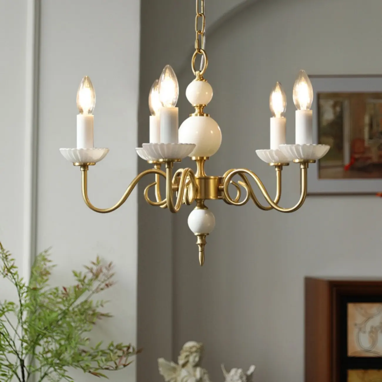 Retro Classic White Candelabra Chain Chandelier Dining Room Image - 3 | homeyfad