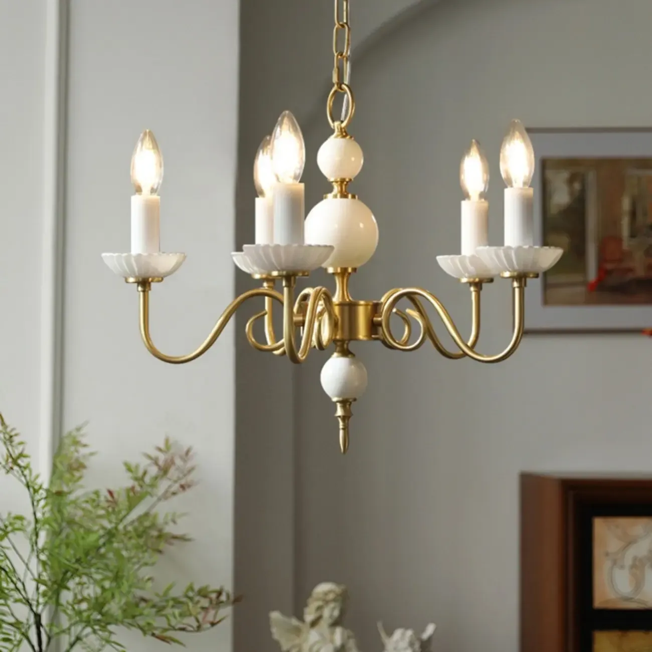 Retro Classic White Candelabra Chain Chandelier Dining Room Image - 3