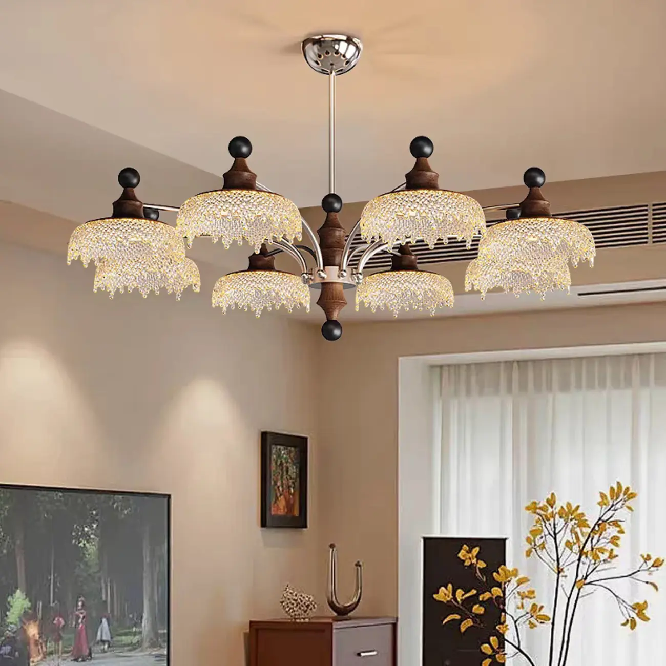 Black Crystal Wood Branch Modern Crystalline Chandelier Image - 4 | homeyfad