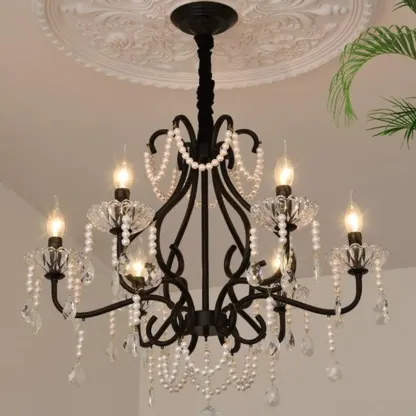 Vintage Black Crystal Beaded Candelabra Chandelier Image - 1