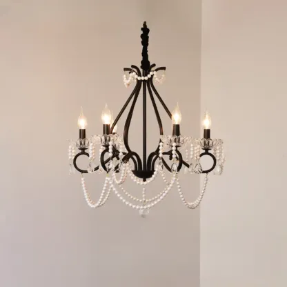 Vintage Black Crystal Beaded Candelabra Chandelier Image - 2