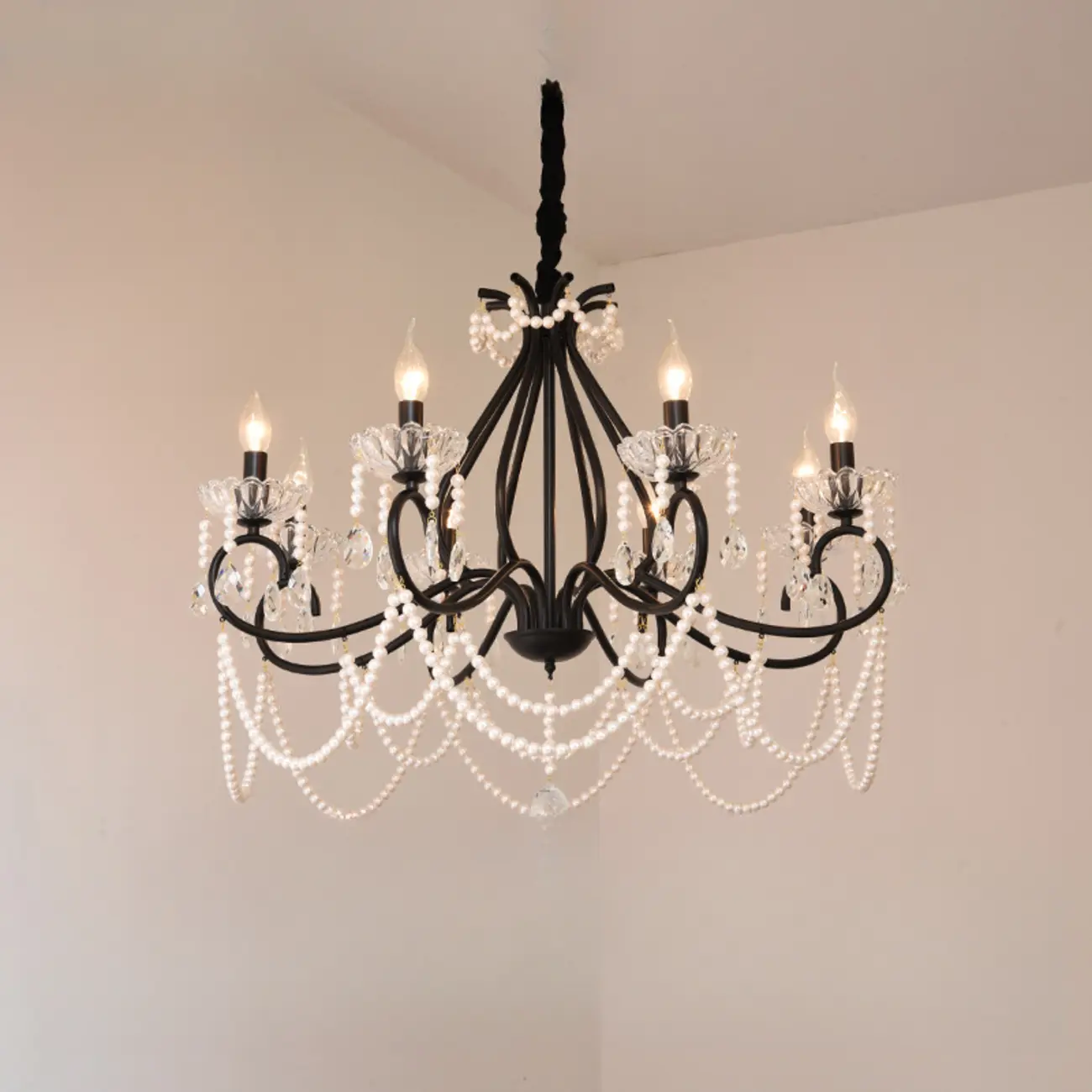 Vintage Black Crystal Beaded Candelabra Chandelier Image - 3 | homeyfad