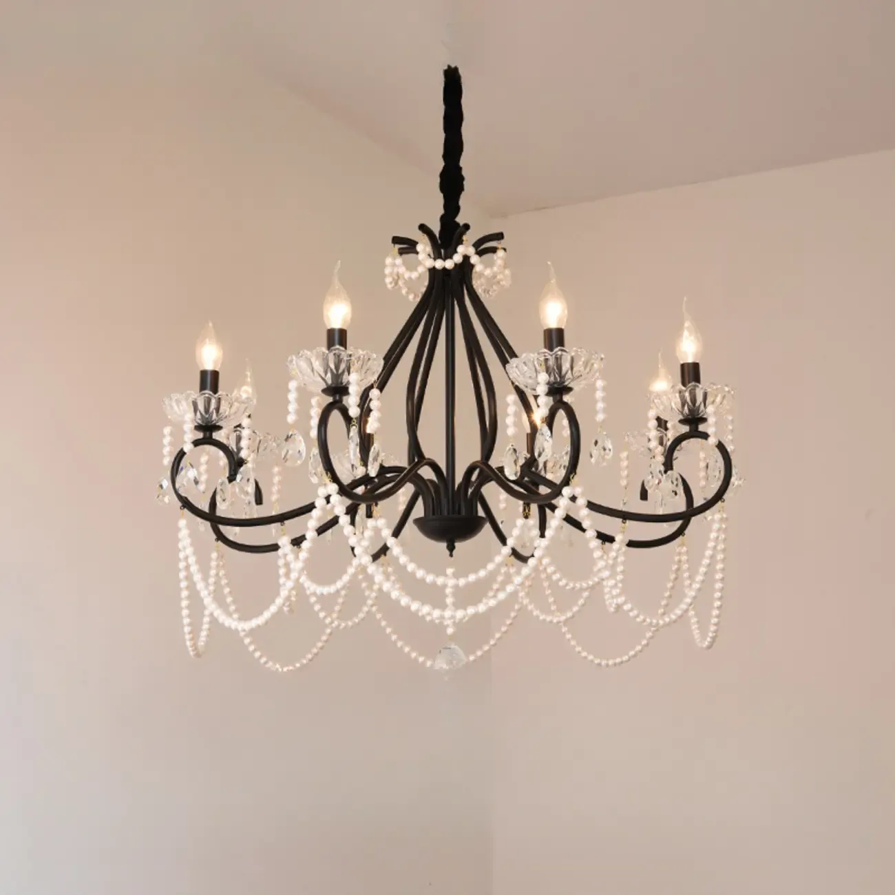 Vintage Black Crystal Beaded Candelabra Chandelier Image - 3