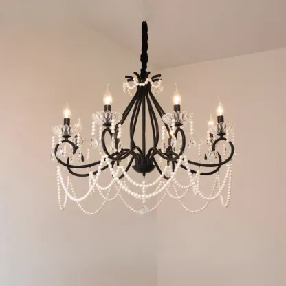 Vintage Black Crystal Beaded Candelabra Chandelier Image - 3