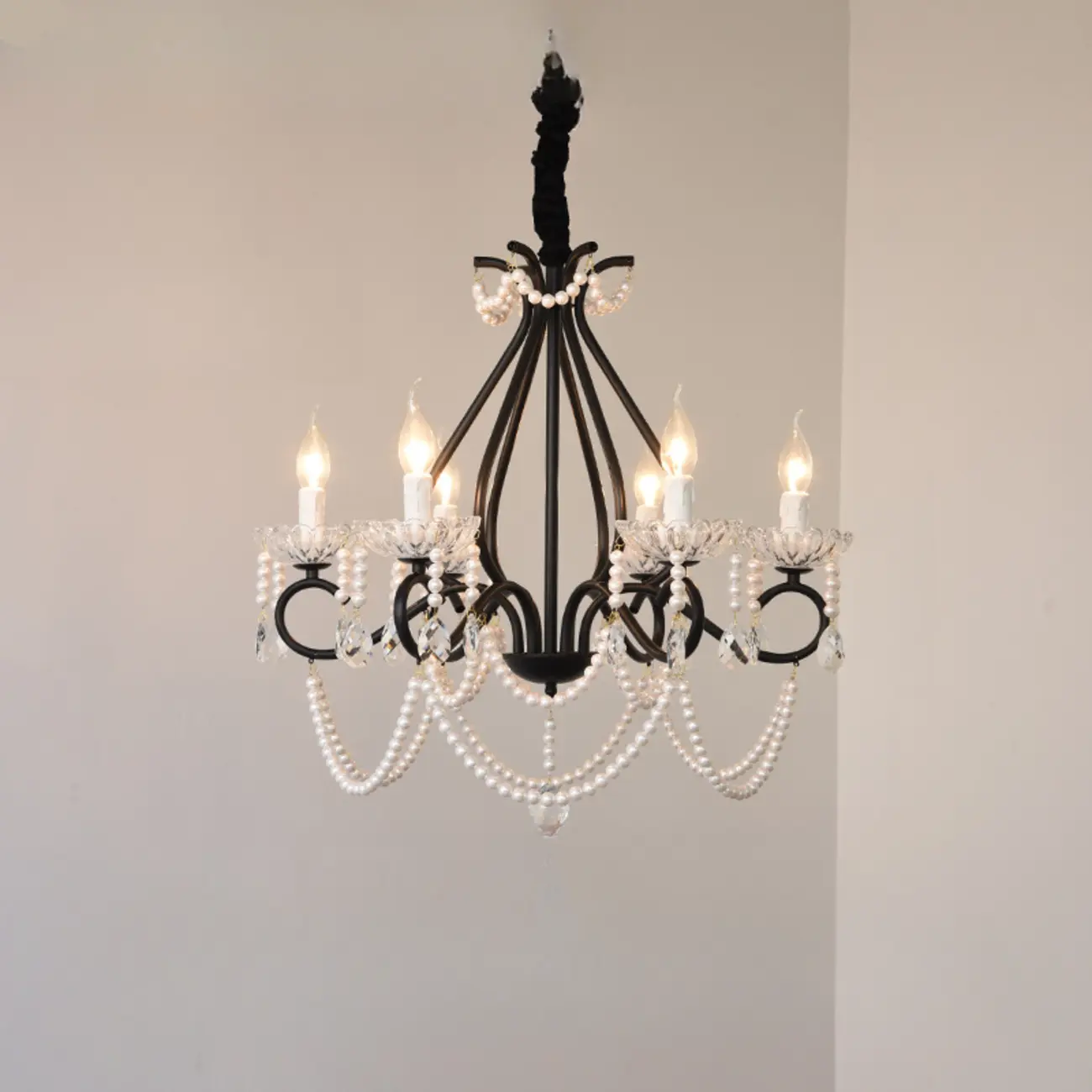 Vintage Black Crystal Beaded Candelabra Chandelier Image - 5 | homeyfad