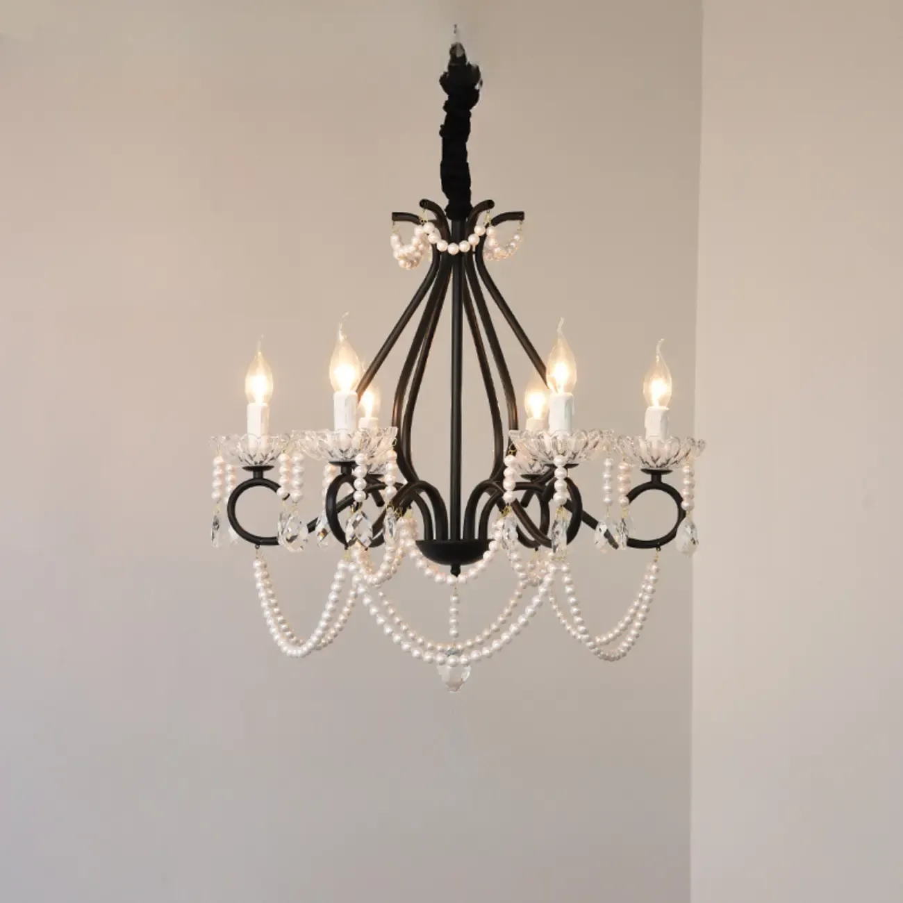 Vintage Black Crystal Beaded Candelabra Chandelier Image - 5