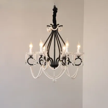 Vintage Black Crystal Beaded Candelabra Chandelier Image - 5
