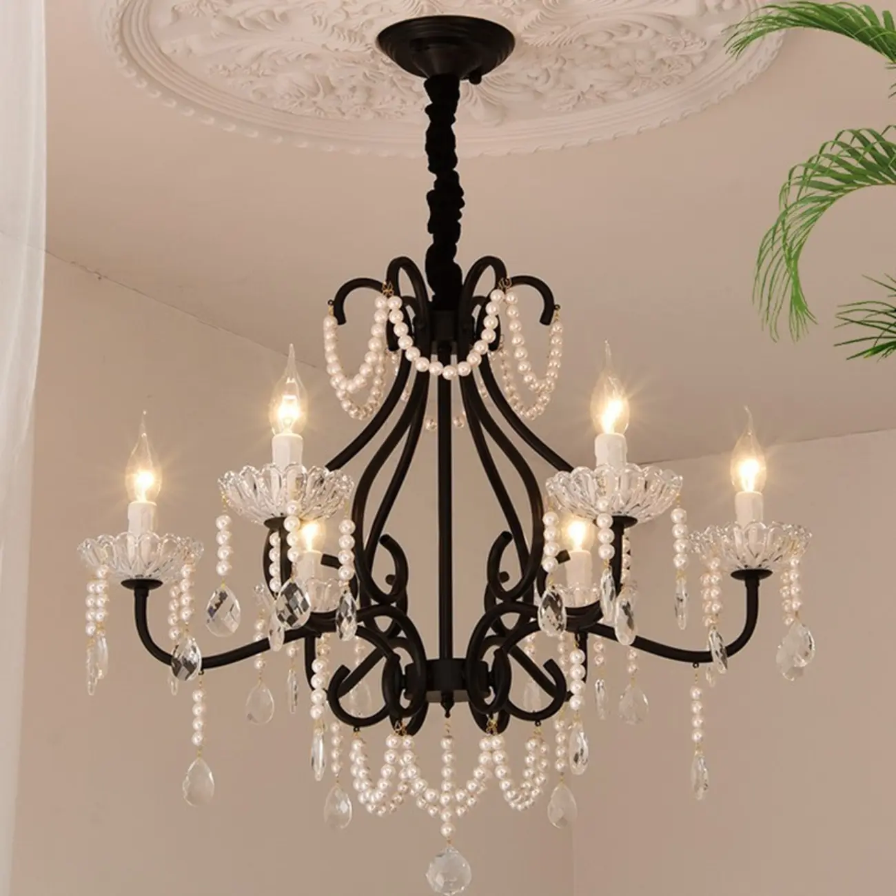 Vintage Black Crystal Beaded Candelabra Chandelier Image - 6 | homeyfad