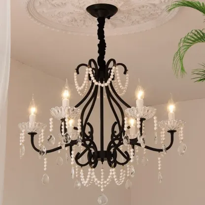 Vintage Black Crystal Beaded Candelabra Chandelier Image - 6