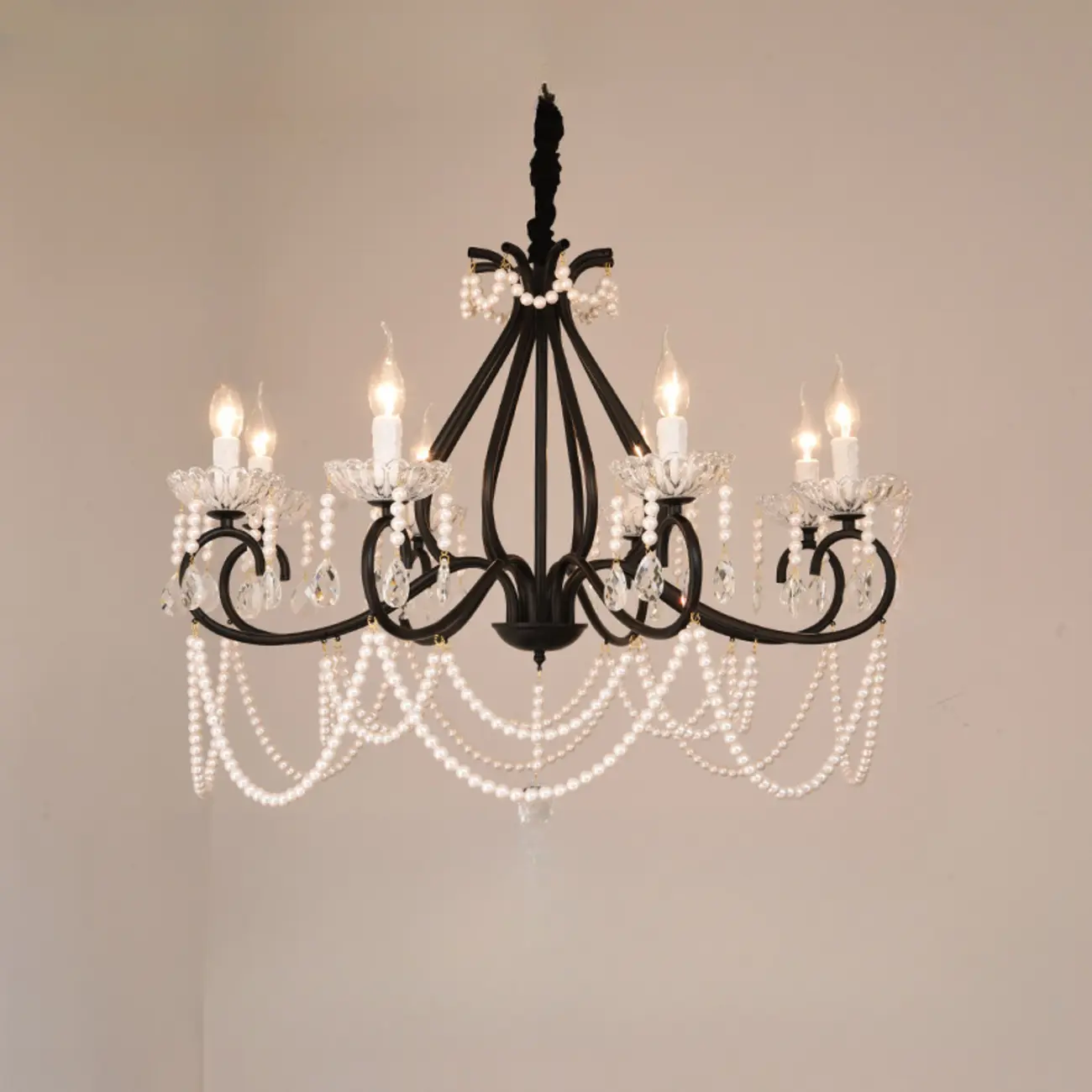 Vintage Black Crystal Beaded Candelabra Chandelier Image - 7 | homeyfad