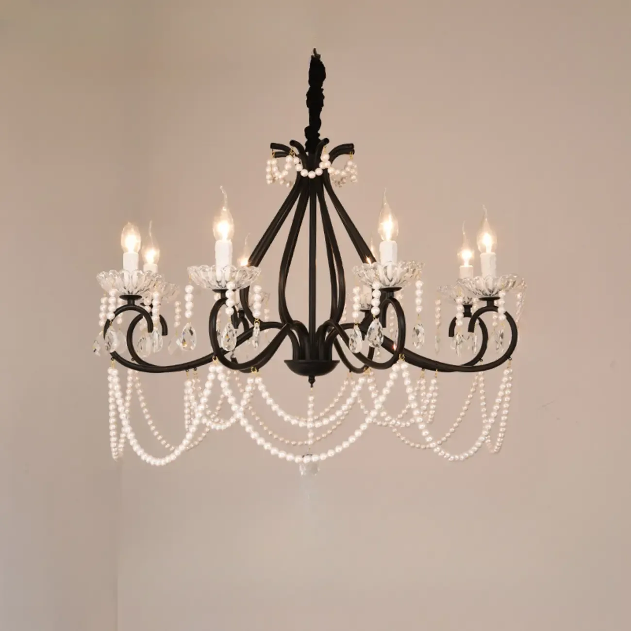 Vintage Black Crystal Beaded Candelabra Chandelier Image - 7