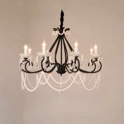 Vintage Black Crystal Beaded Candelabra Chandelier Image - 7