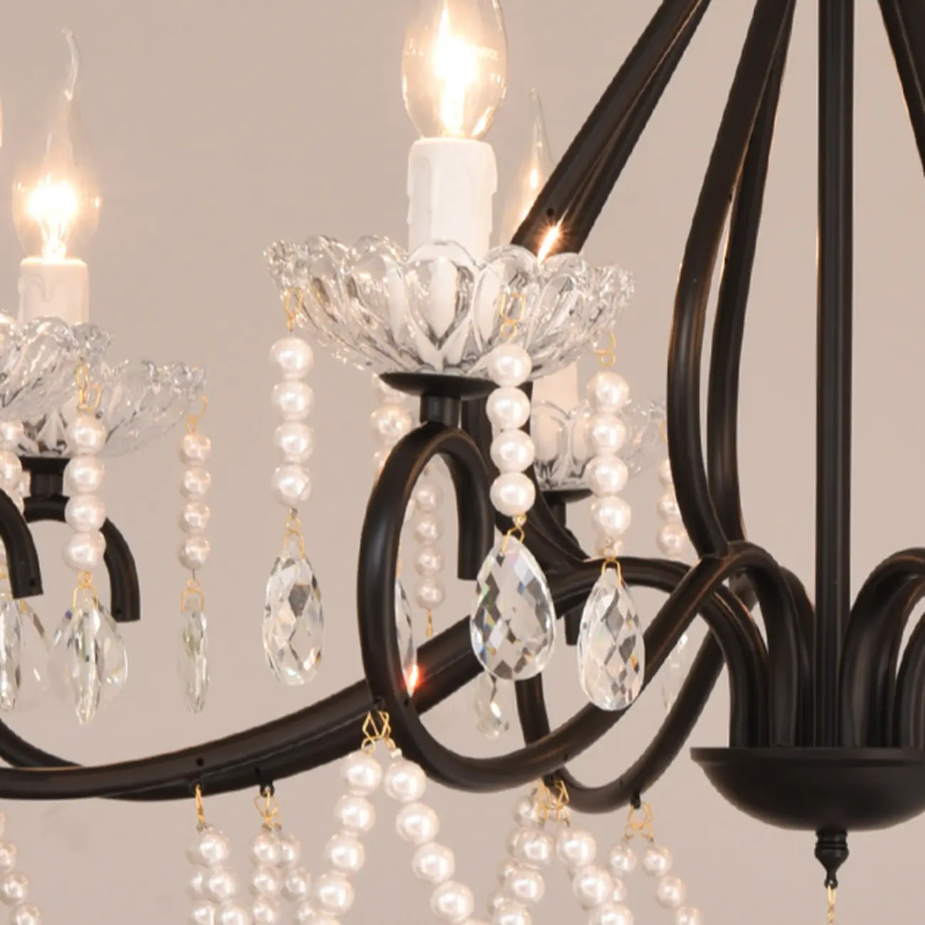 Vintage Black Crystal Beaded Candelabra Chandelier Image - 8 | homeyfad