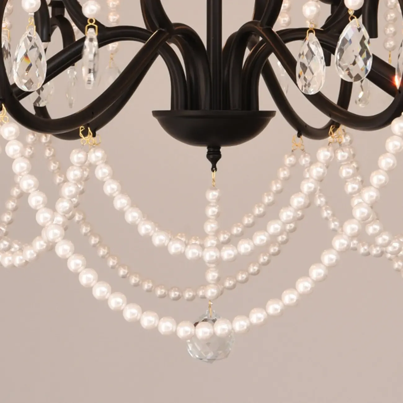 Vintage Black Crystal Beaded Candelabra Chandelier Image - 9