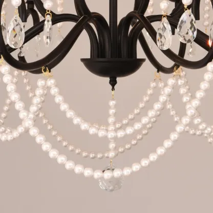 Vintage Black Crystal Beaded Candelabra Chandelier Image - 9