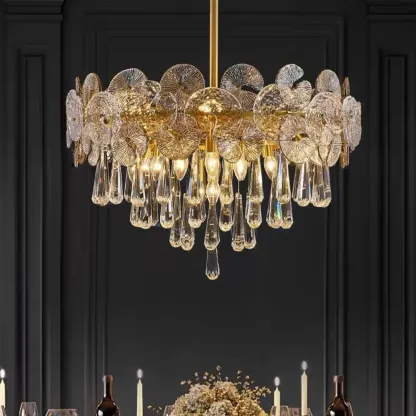 Gold Crystal Glass Floral Modern Chandelier Light Image - 1