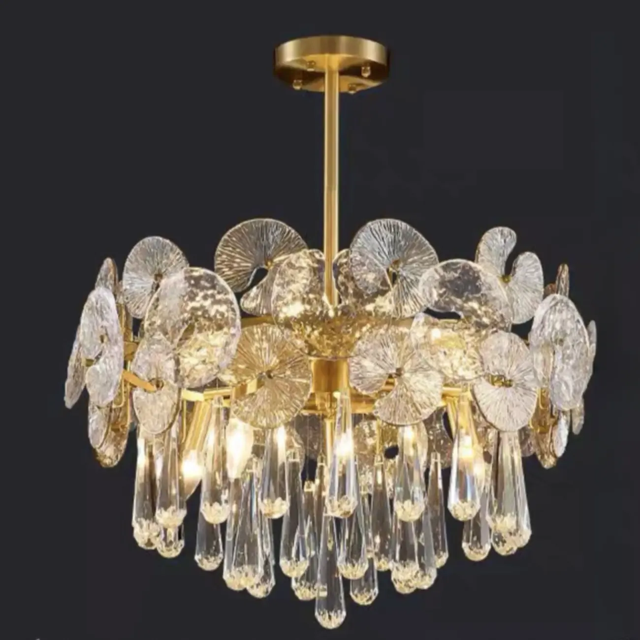 Gold Crystal Glass Floral Modern Chandelier Light Image - 2