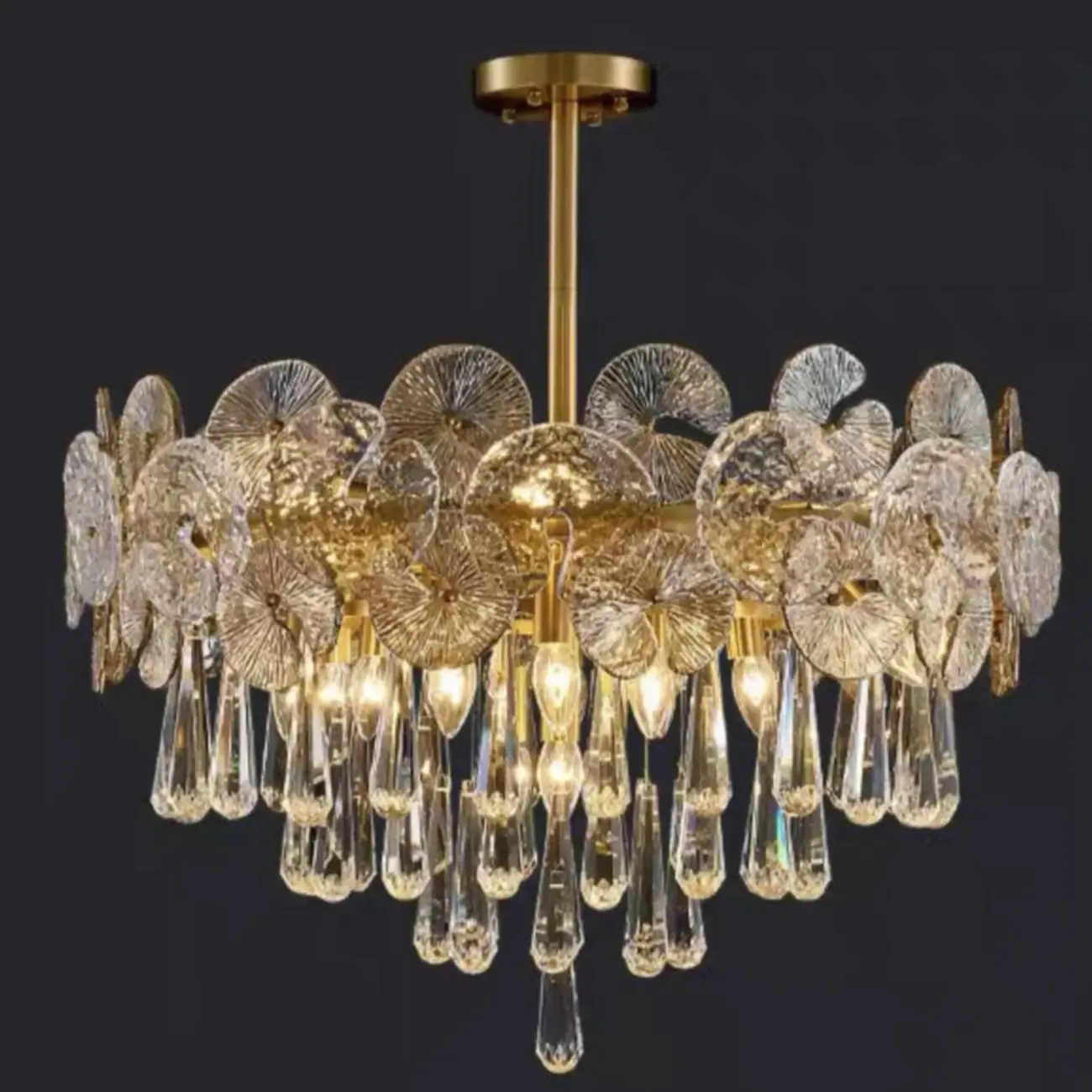 Gold Crystal Glass Floral Modern Chandelier Light Image - 3