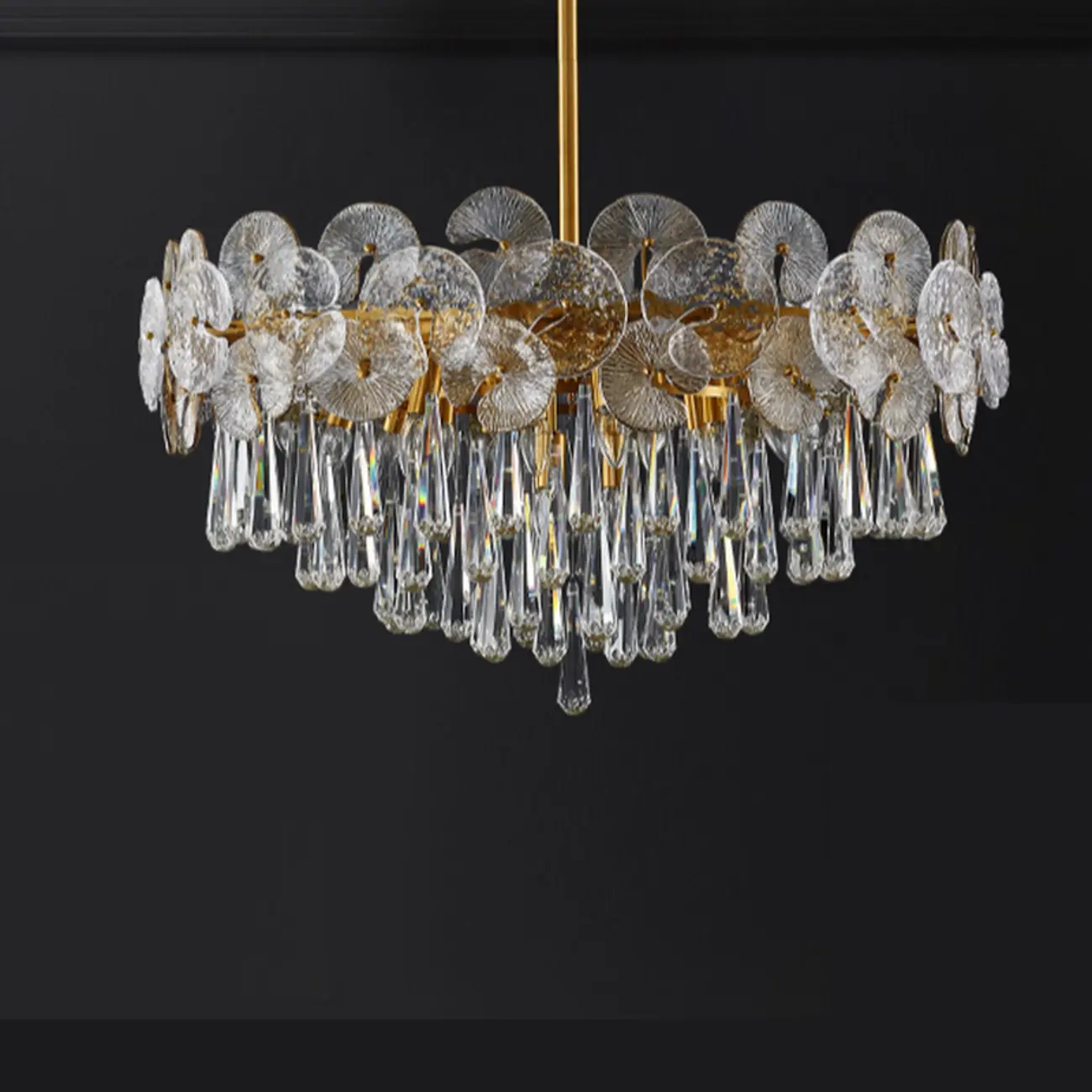 Gold Crystal Glass Floral Modern Chandelier Light Image - 4 | homeyfad