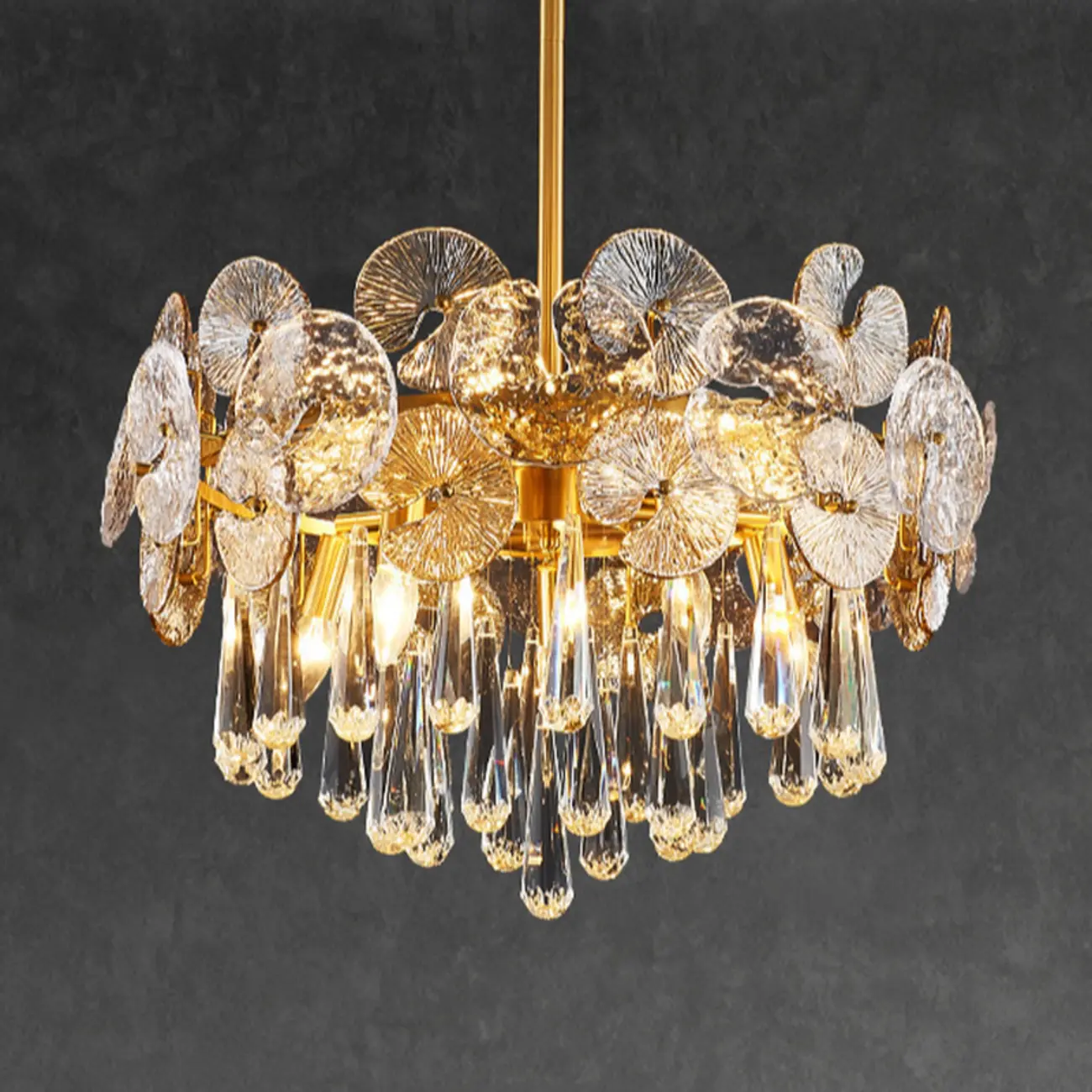 Gold Crystal Glass Floral Modern Chandelier Light Image - 5 | homeyfad