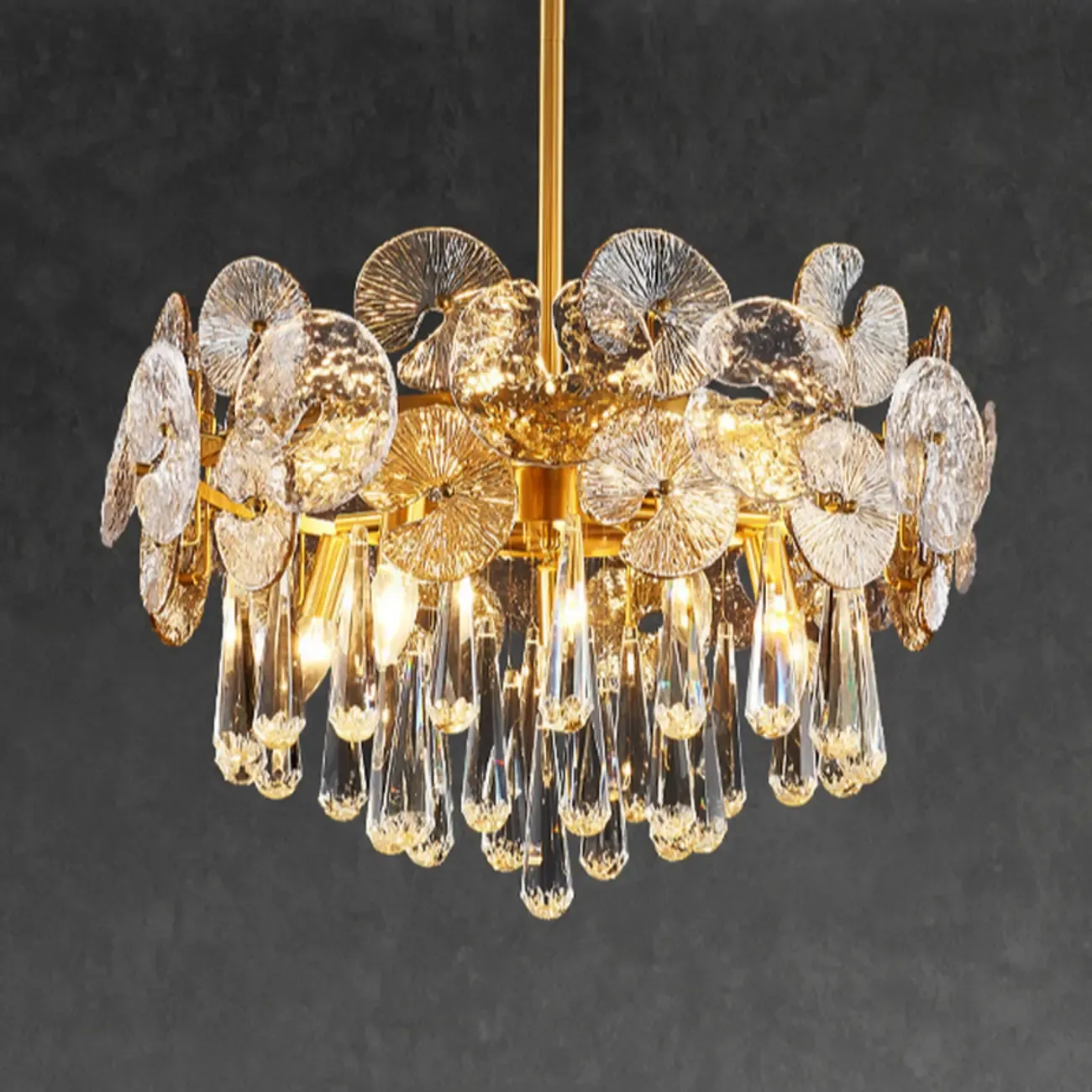 Gold Crystal Glass Floral Modern Chandelier Light Image - 5