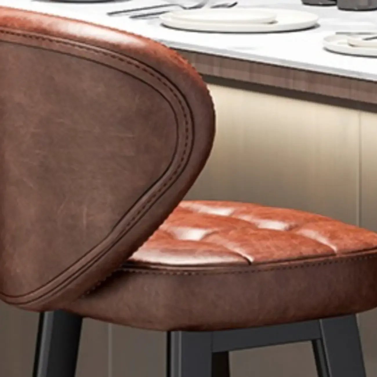 Casual Rawhide Bar Stools in Cognac with Back Quadrilateral Seat and Leg Rest Image - 6