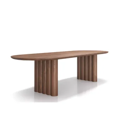 Modern Oval Solid Wood Double Pedestal Table Image - 2