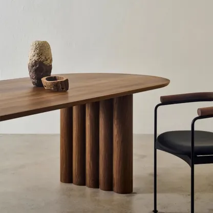 Modern Oval Solid Wood Double Pedestal Table Image - 6