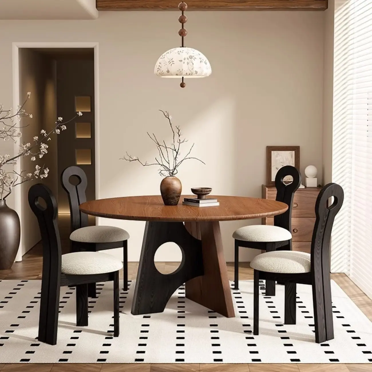 Modern Round Wood Pedestal Dining Table Image - 3 | homeyfad