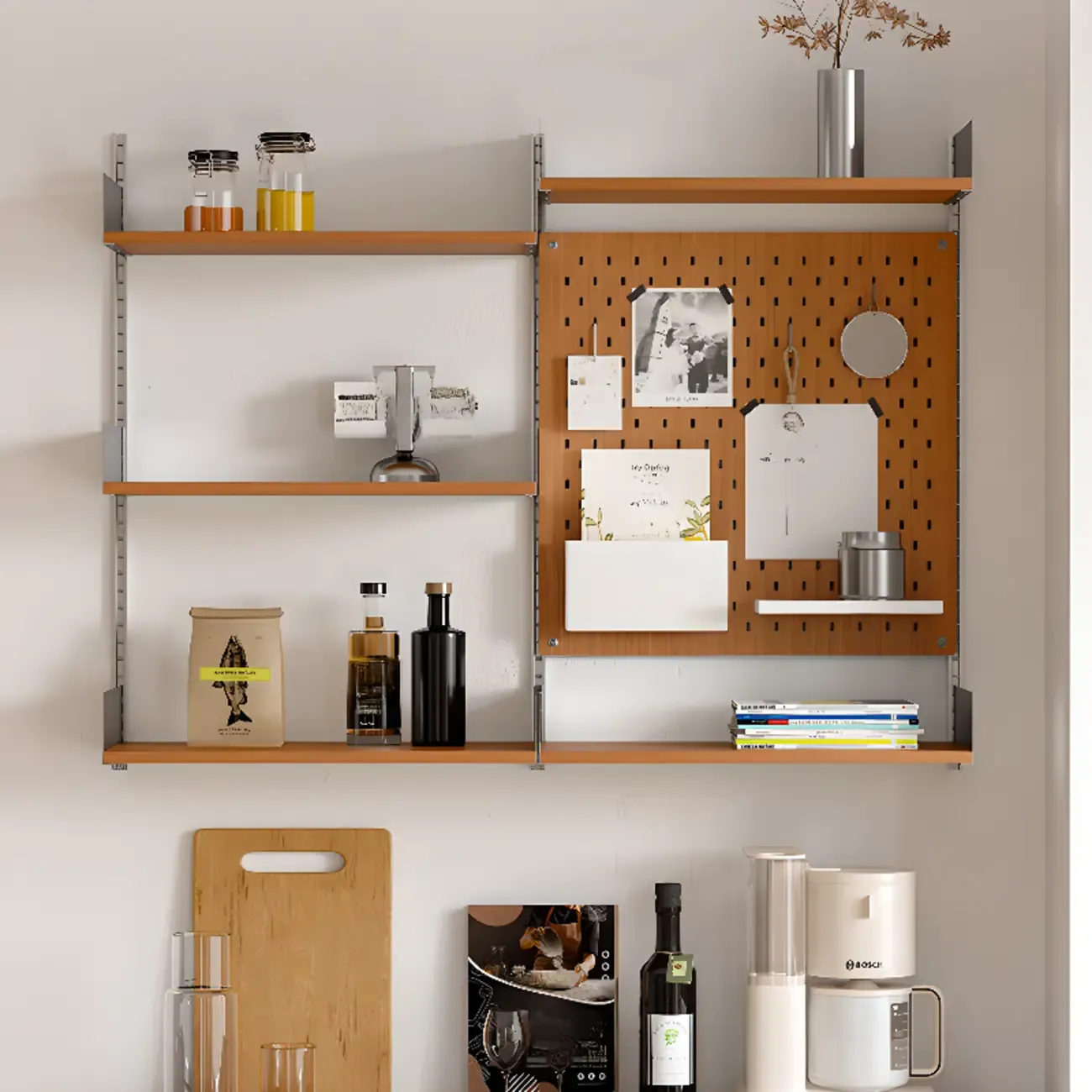 Brown Wall Mounted Floating Bookshelf with Storage Image - 2