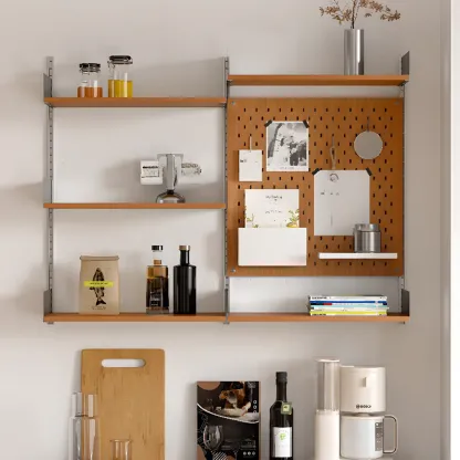 Brown Wall Mounted Floating Bookshelf with Storage Image - 2