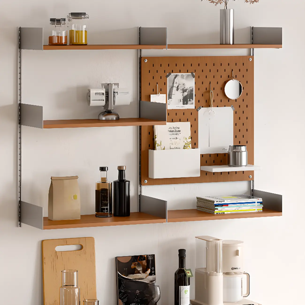 Brown Wall Mounted Floating Bookshelf with Storage Image - 3 | homeyfad