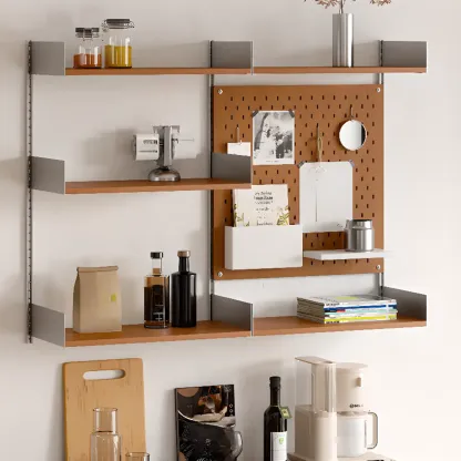 Brown Wall Mounted Floating Bookshelf with Storage Image - 3