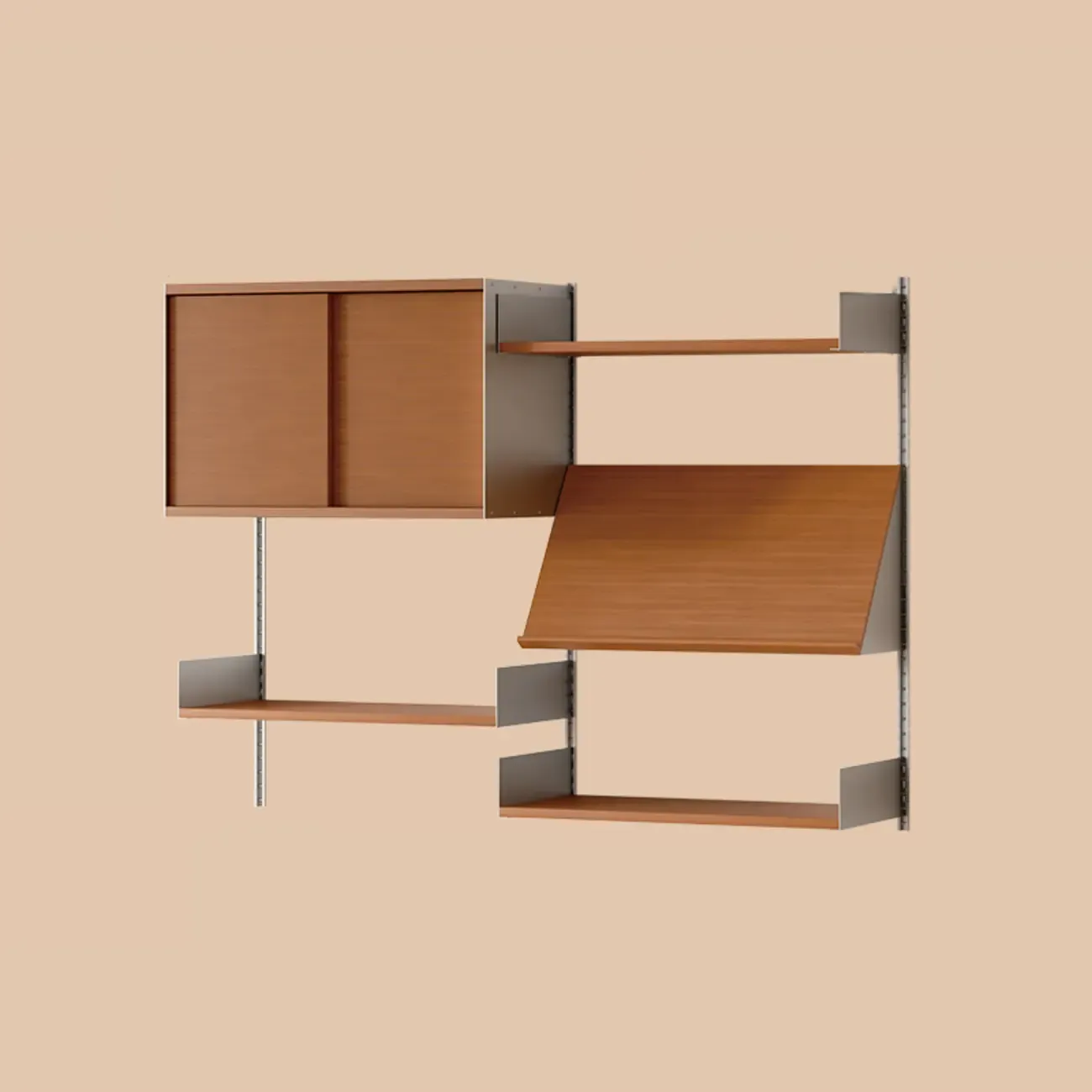 Brown Wall Mounted Floating Bookshelf with Storage Image - 7