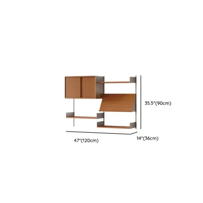 Brown Wall Mounted Floating Bookshelf with Storage Image - 11