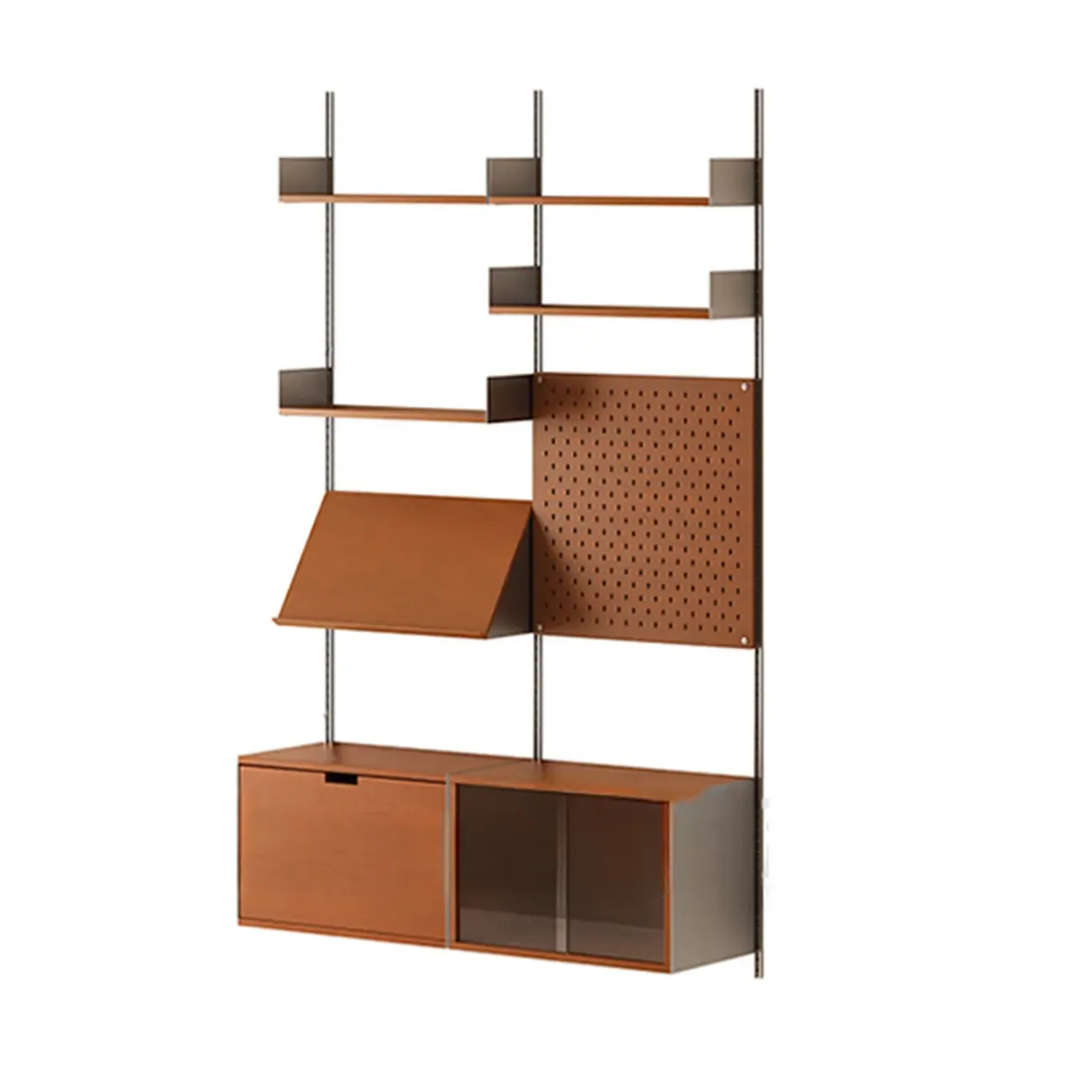 Modern Walnut Wood Wall-mounted Bookshelf Vertical Organize Unit Image - 9